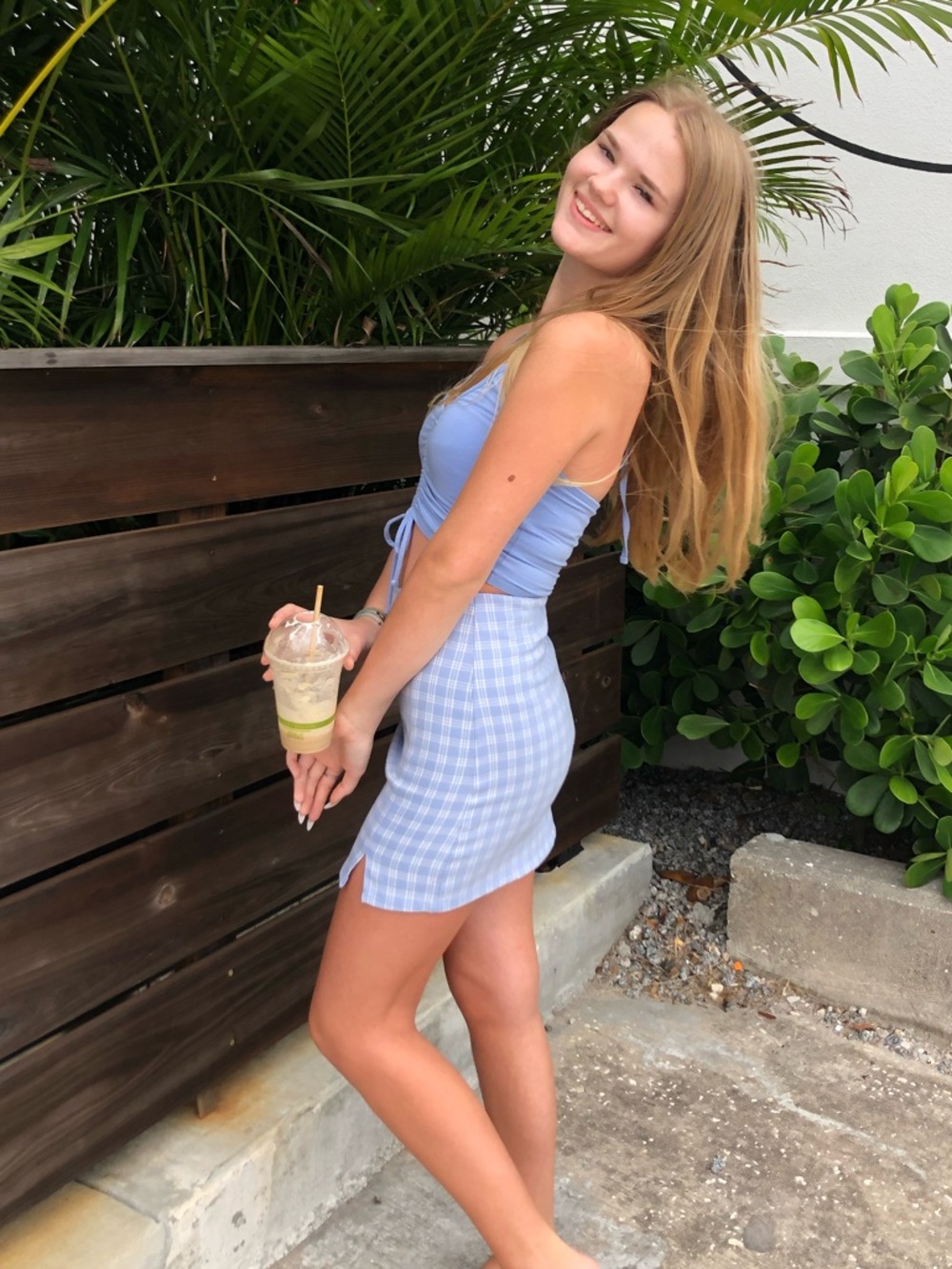 Plaid Mini Skirt in Light Blue